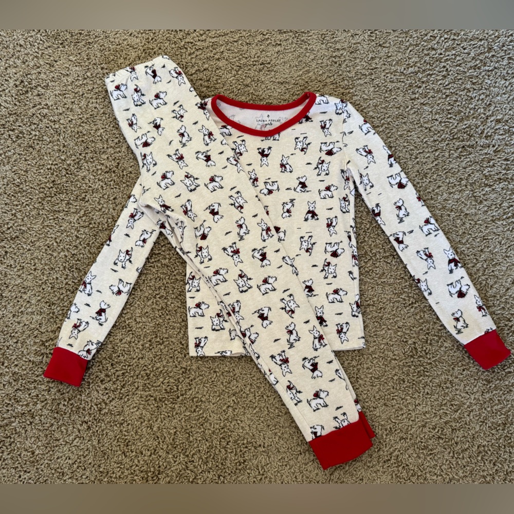 Girls long sleeved pajama set by Laura Ashley, size 8.